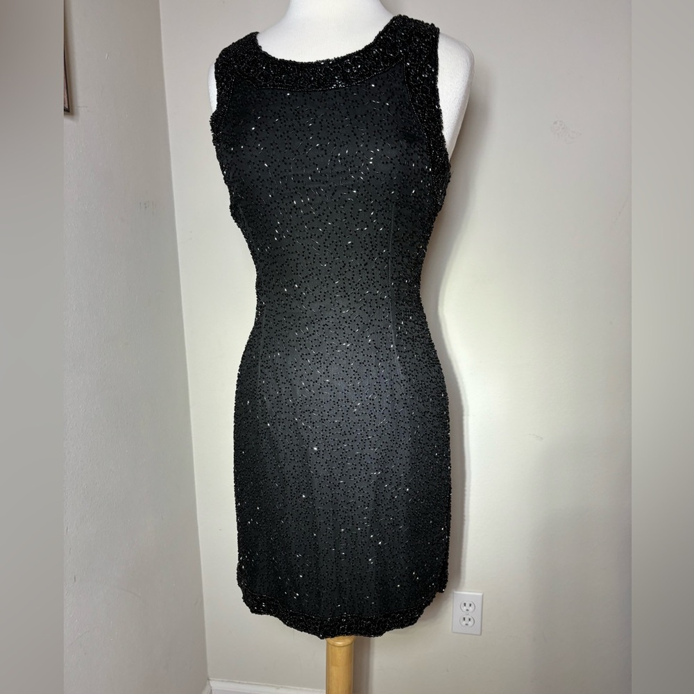 NWOT Sequin and Silk Black Mini Dress